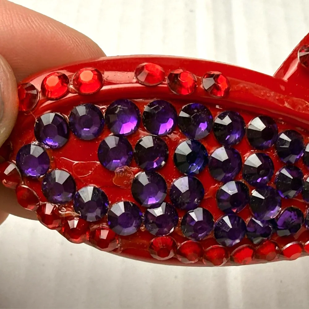 Vintage Rhinestone Hair Clip Barrette Purple‎ & Red Gemstones Plastic 90s